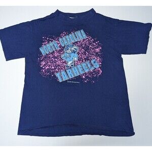 Vintage Nutmeg UNC North Carolina Tarheels Shirt L Large Blue Pink 1989 Splatter